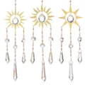Set di 3 acchiappasole in cristallo a forma di sole dorato per decorazione di finestre o auto - Set sole da 3 pezzi