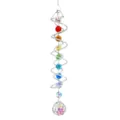 Vista dettagliata di perle di cristallo arcobaleno sfaccettate e spirale in argento. - Scacciapensieri rotanti colorati / Colorato