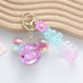 Cute purple glitter mouse head oil quicksand keychain with soft Bubble strap - Mickey Style / Purple