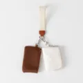 Detalle de muñequera de doble bolsa con bolsas de almacenamiento de nailon marrón y crema - Marrón + Blanco Roto