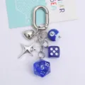 Creative blue lucky dice and heart charm keychain with silver finish for bags and keys - Sapphire Blue