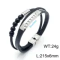 Herren mehrschichtiges Lederarmband schwarze Perlen Edelstahl Zahnrad Manschette Schmuck - Vintage Zahnrad Leder Armband (KB147788-KLHQ)