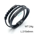 Herren mehrlagiges Lederarmband mit schwarzen Perlen und Edelstahl gebürsteter Platte. - Klassisch Zahnrad Leder Armband (KB147790-KLHQ)