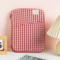 Red and white gingham laptop sleeve with front pocket, stylish protective tablet case for daily use - 11" / Red White Plaid