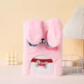 Close-up detail of a soft pink plush cartoon bunny notebook with embroidered ears - 21.5*14.5cm / Pink