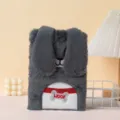 Detail showing texture of gray plush cartoon notebook with floppy ears and WOOF embroidery - 21.5*14.5cm / Gray