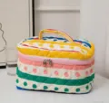 Large capacity colorful quilted cosmetic bag with handle and playful polka dot pattern - 25*16*16cm / Colorful Stripes and Dots