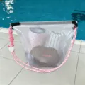 Large white mesh waterproof swimming bag with pink braided rope handle and buckle - L / Pink Grid White Buckle Lanyard / White