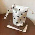 Minimalist white polka dot pencil case for students, large capacity stationery pouch - Storage Pen Holder / 18x15x9cm