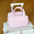 Tragbare rosa gepunktete PU-Leder Kosmetiktasche mit großem Stauraum für Reisen - Rosa und Kaffee
