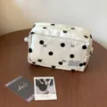 Large capacity Korean style polka dot pencil case with cute pearl charm zipper closure - Clutch Bag / 15x7.5x10.5cm