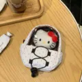 Cute white and purple polka dot mini backpack doll display pouch keychain bag charm - White / 13x11x4cm