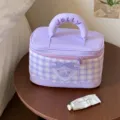 Große violette Kosmetiktasche im koreanischen Stil mit gepunktetem Griff - Lila Hase (23*13*14cm)