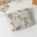 Detail view of a floral embroidered portable cosmetic bag with a JIMEIZI brand tag - Floral Embossed Jacquard (Manhuacong Makeup Bag Set) / 26x19x5.5cm / L