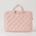 Macro view of the pink quilted laptop bag showing delicate diamond stitching and texture - 15 Inch / Pink Diamond Grid