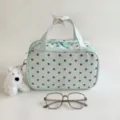 Mintgrüne Polka-Dot-PU-Kosmetiktasche mit wasserdichtem dreilagigem Reisespeicher - Minze und Kaffee Alternative