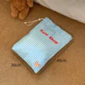 Blue checkered mesh laundry storage bag with bear print and drawstring, 30x40cm size - Blue Plaid - Laundry Bag