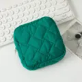 Detailansicht einer grünen gesteppten Kosmetiktasche auf weißem Schreibtisch - 12.5*12.5*5cm / Grün