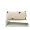 Cream quilted large capacity student pencil case featuring black bow embroidery patterns - Beige