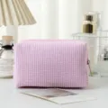 Rosa und weiß gestreifte Seersucker-Kosmetiktasche mit Reißverschluss für Reisen - 16*9*9cm / Rosa Weiß