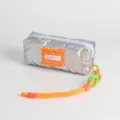 Silver metallic pencil case with neon orange accents and braided rope handle detail - Bow Decoration / 20*7*8cm / Bowknot Orange