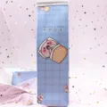 Cute light blue plaid milk carton shaped pencil case with a sleepy cartoon pig illustration - Don't Want to Get Up