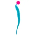 Close-up detail of a pink elastic ball cat toy with a long turquoise fuzzy caterpillar tail. - 23cm / Blue