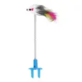 Plush mouse cat toy on a flexible spring with colorful feathers for active play - Grey Feather Mouse