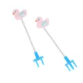 Detailed view of two pink plush duck spring cat toys featuring sturdy blue plastic bases. - Single Cartoon Duck