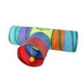 T-shaped rainbow collapsible cat tunnel toy with hanging yellow bell ball - Rainbow / 3-Way Rainbow Tunnel