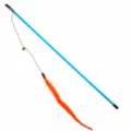Detailed view of the blue rod cat teaser wand with an orange fuzzy caterpillar lure - Orange