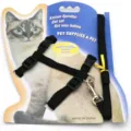 Dettaglio del set pettorina a H nera per gatti e guinzaglio su cartone a forma di gatto - Adatto per (collo ≤ 26 cm, torace ≤ 33 cm) / Nero