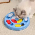 Interactive blue pet slow feeder puzzle toy with colorful sliding modules for cats - Disc Puzzle Toy / Blue