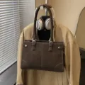 Bolso tote vintage marrón de gran capacidad para mujer con hebillas y pespuntes - Bolsa Individual / Café