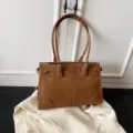 Vintage brown faux leather large capacity tote bag for women's daily office commute - Single Bag / Brown