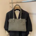 Vintage olive green large capacity tote bag with stitching detail and shoulder straps - Single Bag / Green