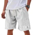 Pantalones cortos casuales texturizados para hombre con cordon y etiqueta de estilo - S / Gris claro