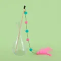 Bacchetta interattiva in legno per gatti con pompon colorati e una piuma rosa soffice - Bacchetta 40 cm / Rosa