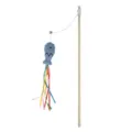 Bacchetta interattiva per gatti in legno con pesce di peluche e nastri colorati - Asta da 40cm / Bacchetta in legno grigio