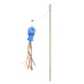 Giocattolo interattivo per gatti in legno con pesce di peluche blu e nastri colorati - Asta da 40cm / Bacchetta in legno blu