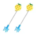 Detailed view of two cat toys with spring-mounted plush pineapples on blue bases. - Single Pineapple
