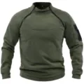 Herren Taktische Fleece Sweatshirt Detail Kragen Reißverschluss Ärmeltasche Grün - S / Armeegrün