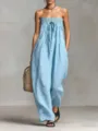 Hellblaue trägerlose Jumpsuit Detail mit gesmoktem Oberteil und Vorderband für den Sommerstil. - S / Himmelblau