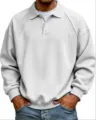 Maglione polo in maglia casual da uomo con bottoni, maniche raglan lunghe e vestibilità comoda. - Bianco