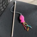 Wooden cat teaser wand with pink plush fish, colorful ribbons and a bell - 40cm Stick / Rose Red Fish Wooden Wand