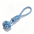 Blue and white woven rope dog toy, durable cotton teething rope for puppy chew and interactive play. - Total Length 38cm / Blue