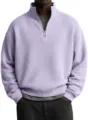 Sudadera de hombre de punto gofrado cuello alto con cremallera vista detalle bien - S / Violeta Claro
