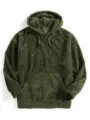 Men's corduroy hooded sweatshirt with kangaroo pocket, thick long sleeve solid color hoodie casual top. - S / Olive Green