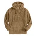 Men's thick corduroy hoodie long sleeve solid color kangaroo pocket dropped shoulder - S / Camel