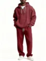 Vista detallada del conjunto de sudadera con capucha y pantalon de tejido waffle hombre. - S / Top y Pantalones / Burdeos